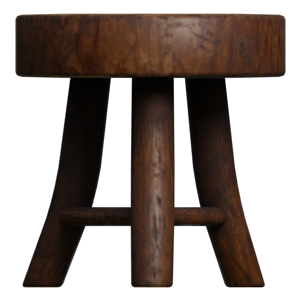 Back view of the 3 Legged Stool 3D model