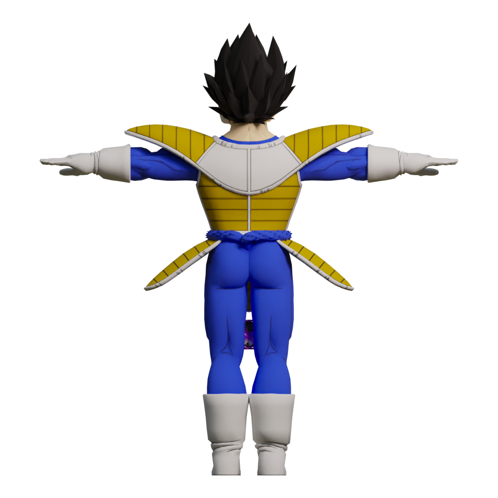 Back view of the Download Vegeta 3D Model Animated For Blender Fbx Unity Maya Unreal C4D 3Ds Max 3D Printing Down 3D model