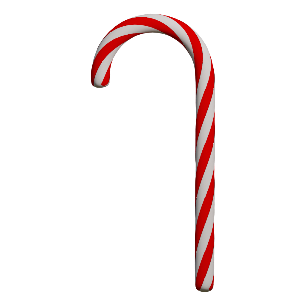Back view of the Christmas Cane 3D model