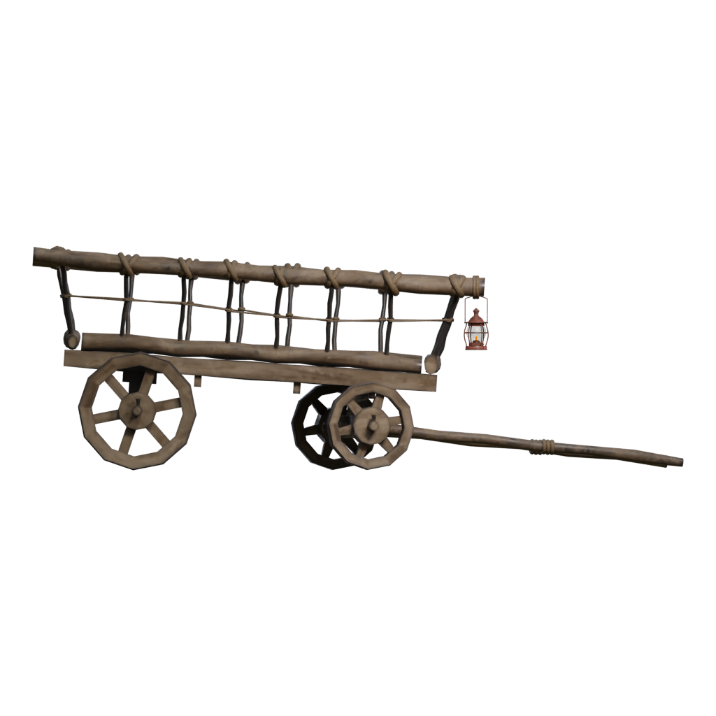 Front view of the Stylized Medieval Cart With A Lamp 3D model