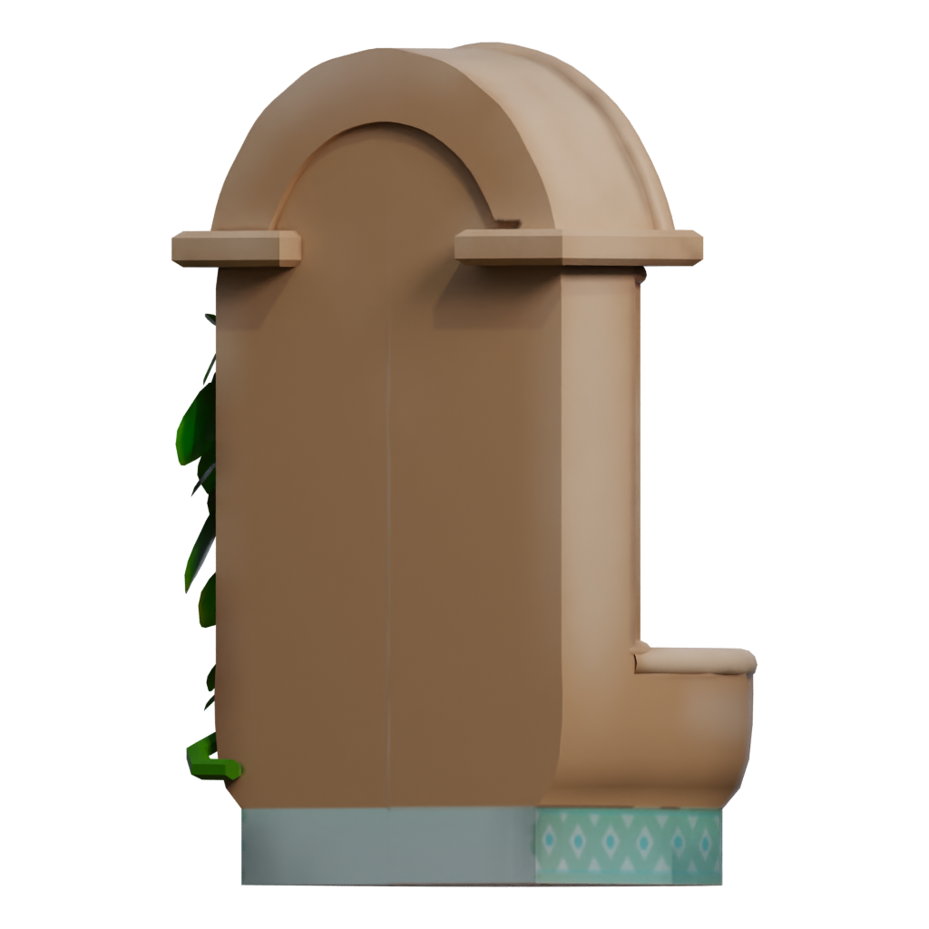 Back view of the Gamedeve Environment Low Poly Handpainting Fountain 3D model
