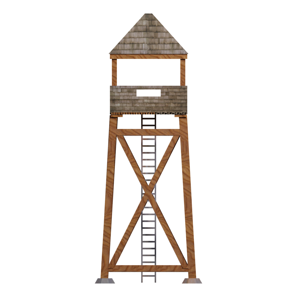 Back view of the Wooden Watchtower 3D model
