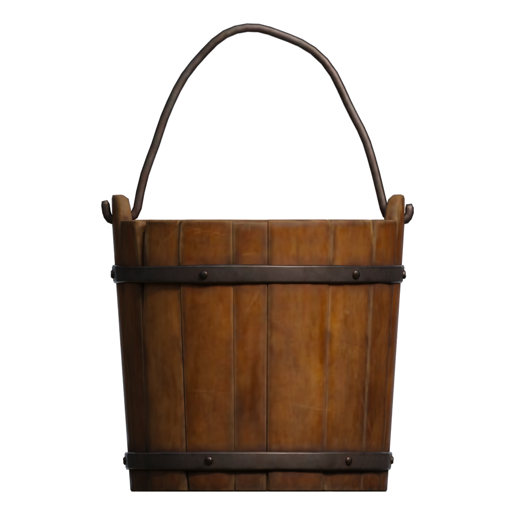 Front view of the Wooden Bucket 3D model
