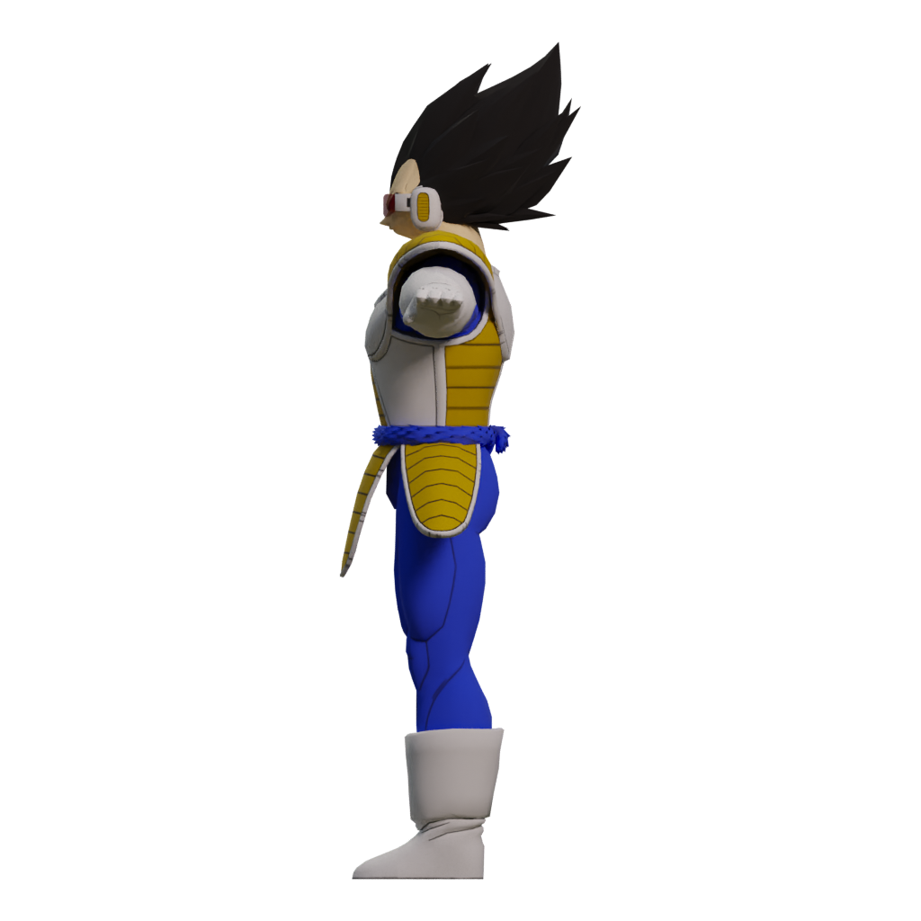 Left view of the Download Vegeta 3D Model Animated For Blender Fbx Unity Maya Unreal C4D 3Ds Max 3D Printing Down 3D model