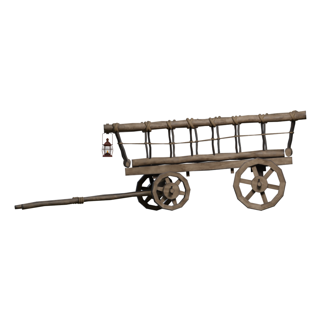 Back view of the Stylized Medieval Cart With A Lamp 3D model