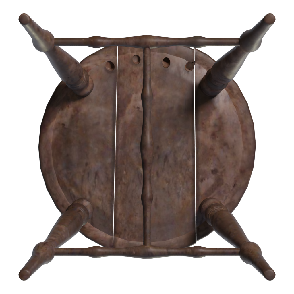 Bottom view of the Wooden Stool 3D model