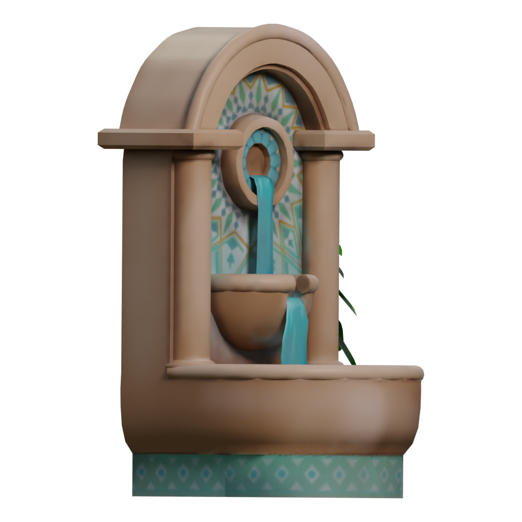 Right view of the Gamedeve Environment Low Poly Handpainting Fountain 3D model