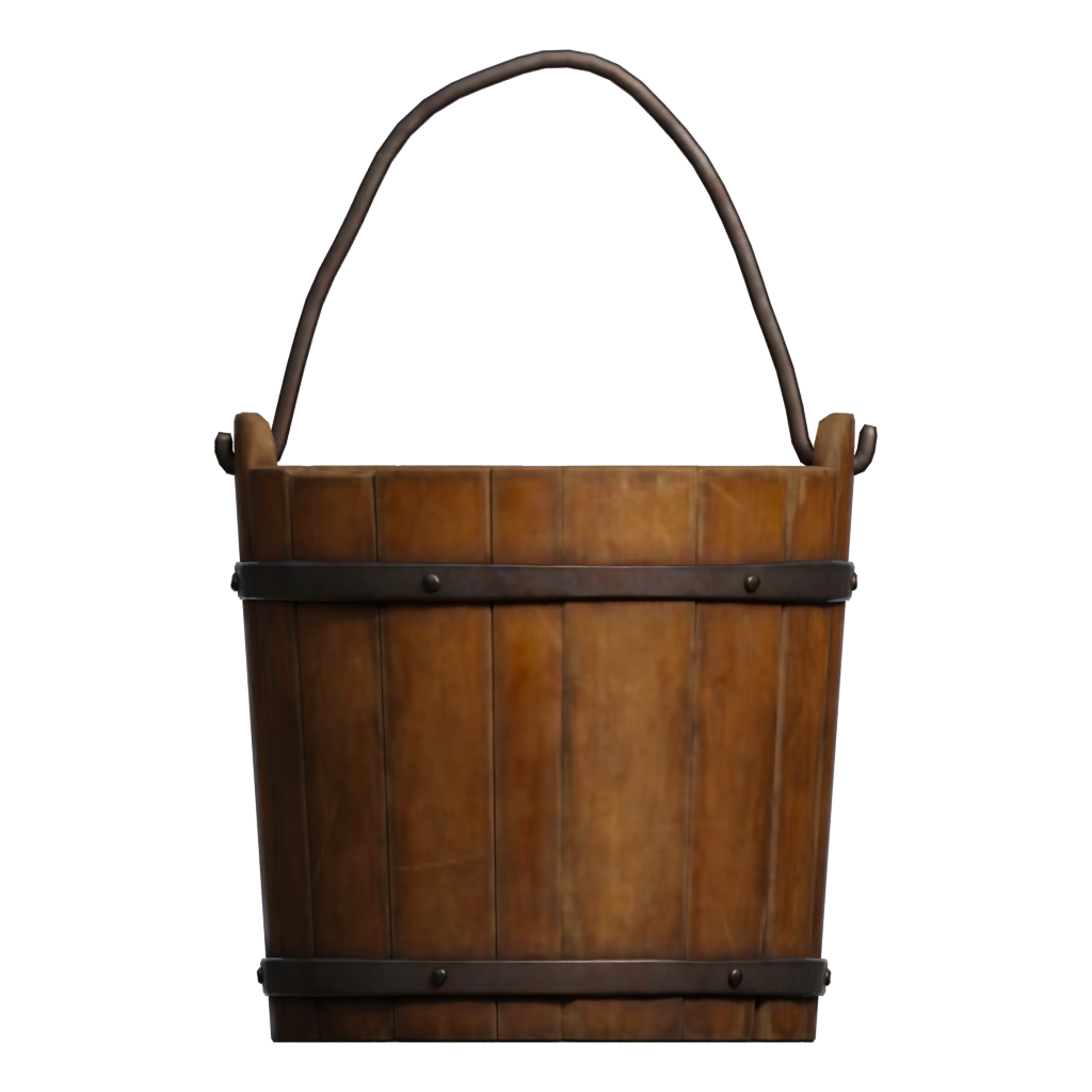 Back view of the Wooden Bucket 3D model