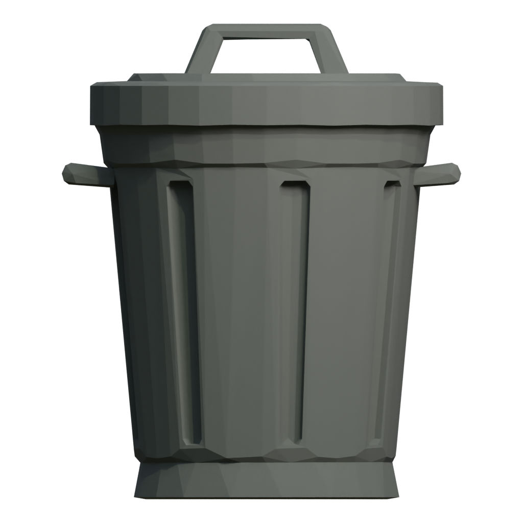 Front view of the Free Desktop Trash Can With Lid 3D model