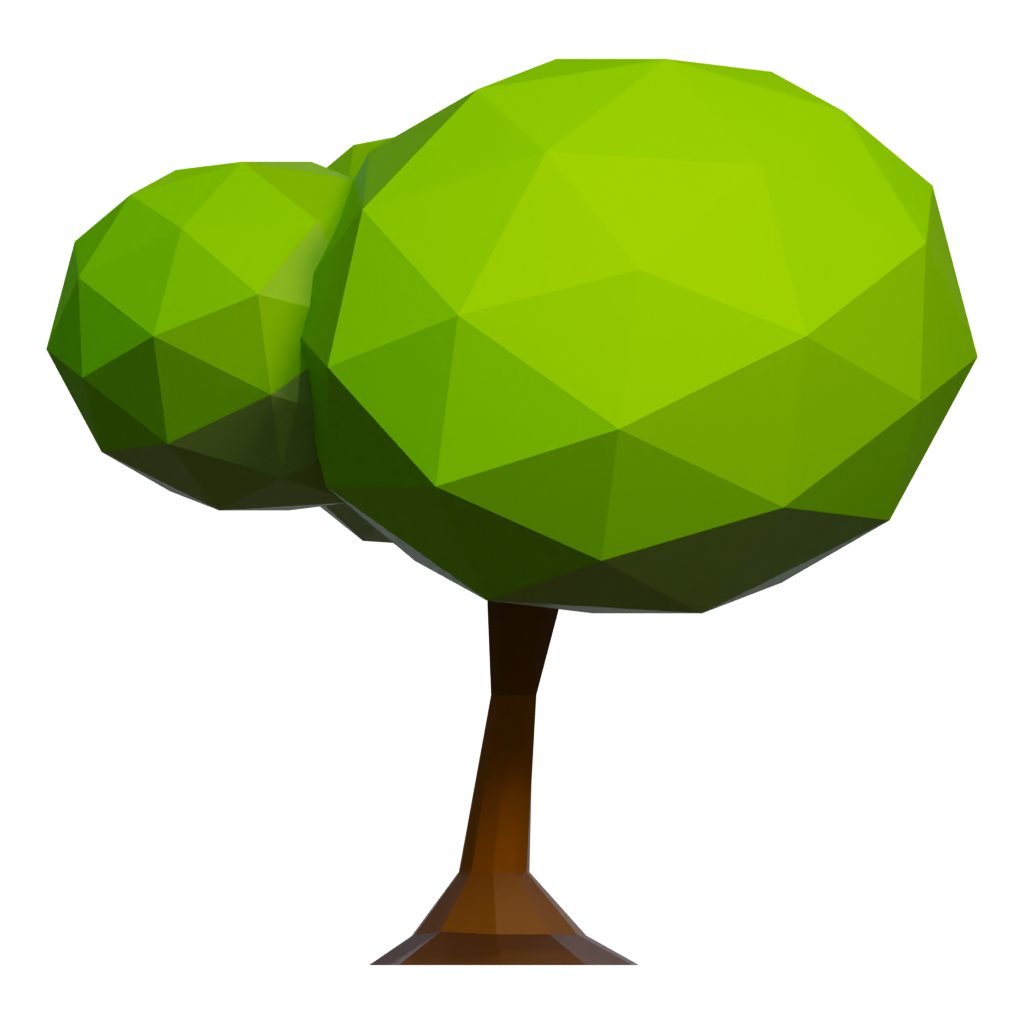 Back view of the Low Poly Tree In Grass 3D model