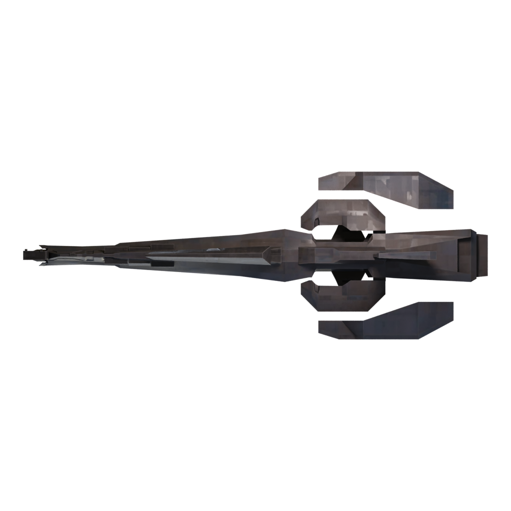 Bottom view of the Low Poly Spaceship Perun 3D model