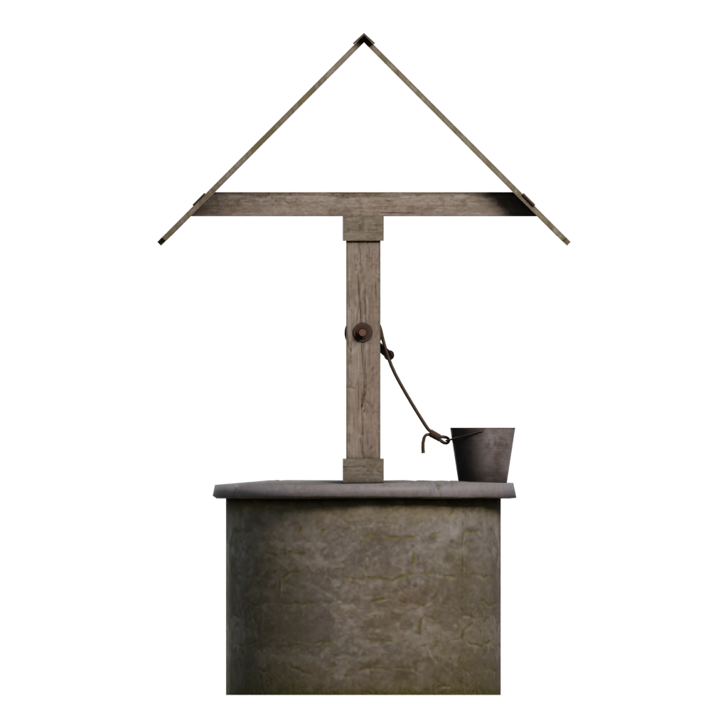 Right view of the Low Poly Well 3D model