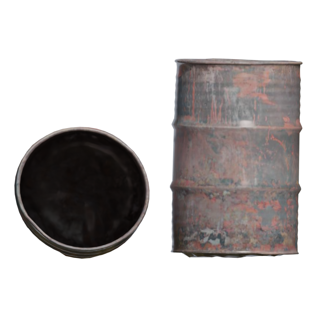 Back view of the Old Rusty Barrels 3D model
