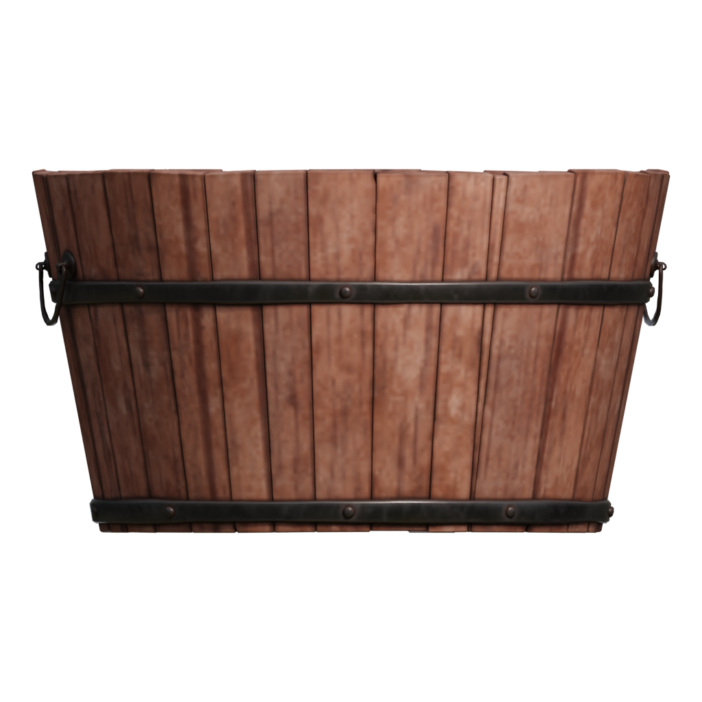 Back view of the Wooden Bucket 3D model
