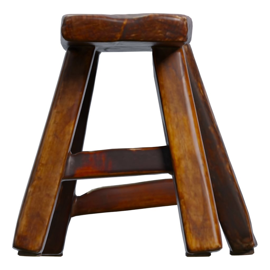 Left view of the Wooden Stool 3D model