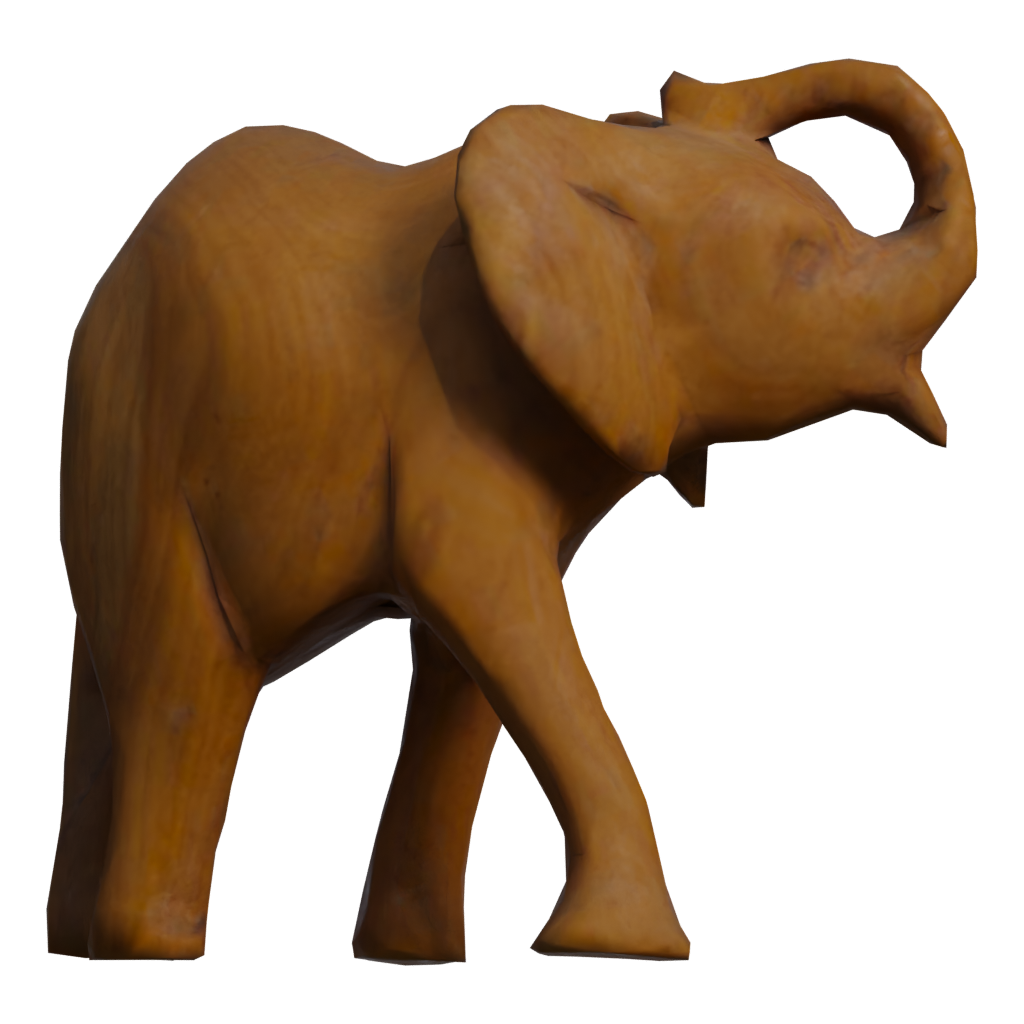 Front view of the Carved Wooden Elephant 3D model