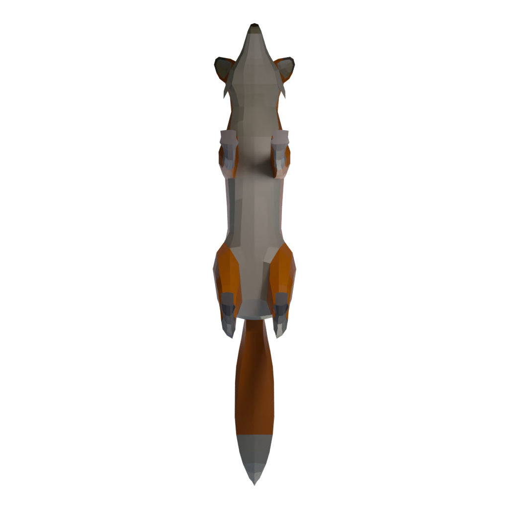 Bottom view of the Low Poly Fox 3D model