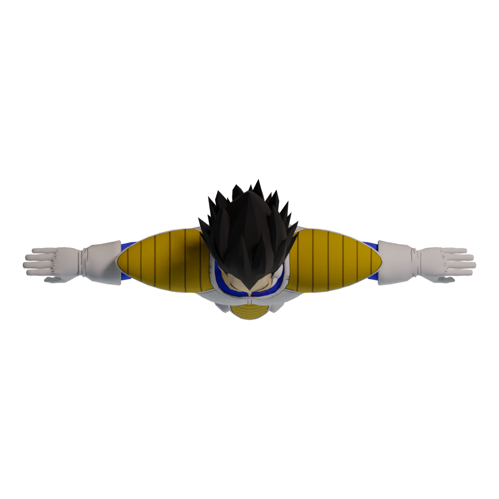 Top view of the Download Vegeta 3D Model Animated For Blender Fbx Unity Maya Unreal C4D 3Ds Max 3D Printing Down 3D model