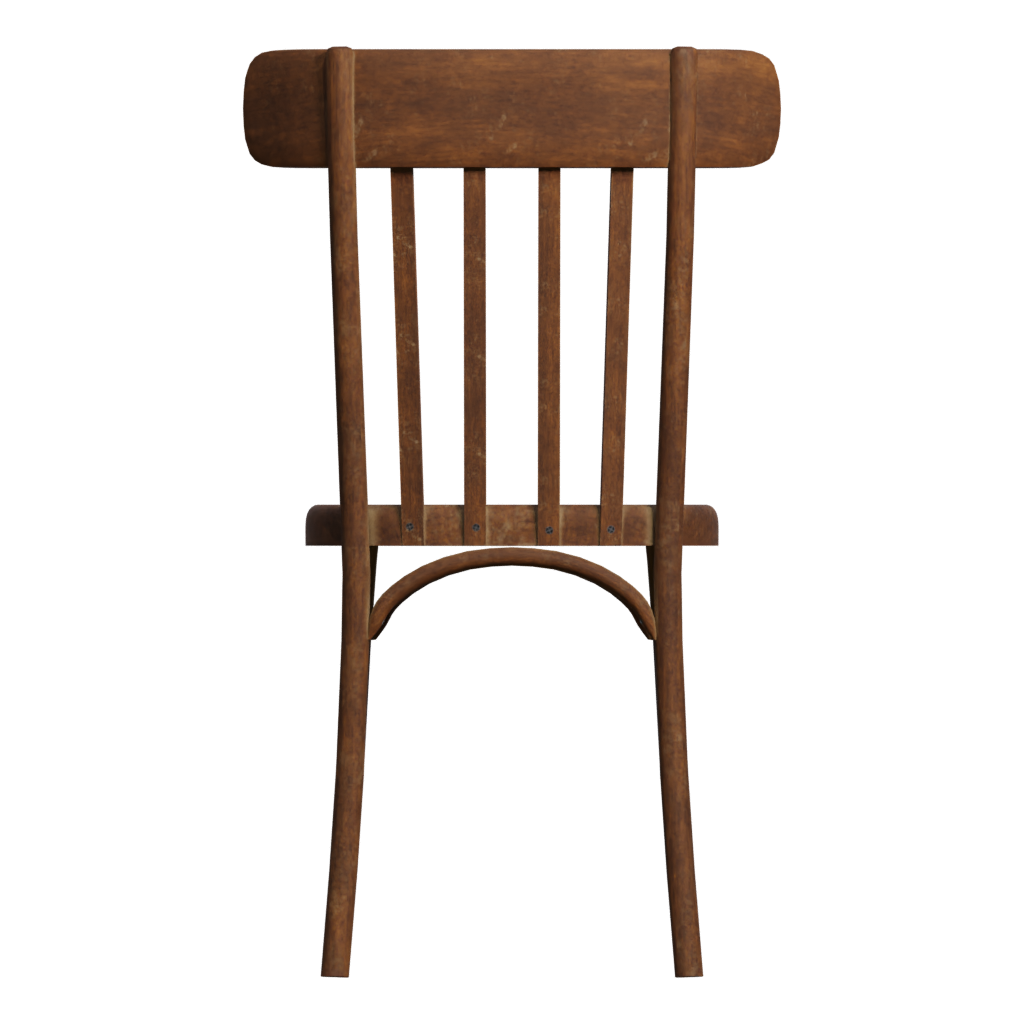 Back view of the Old Wood Chair 3D model