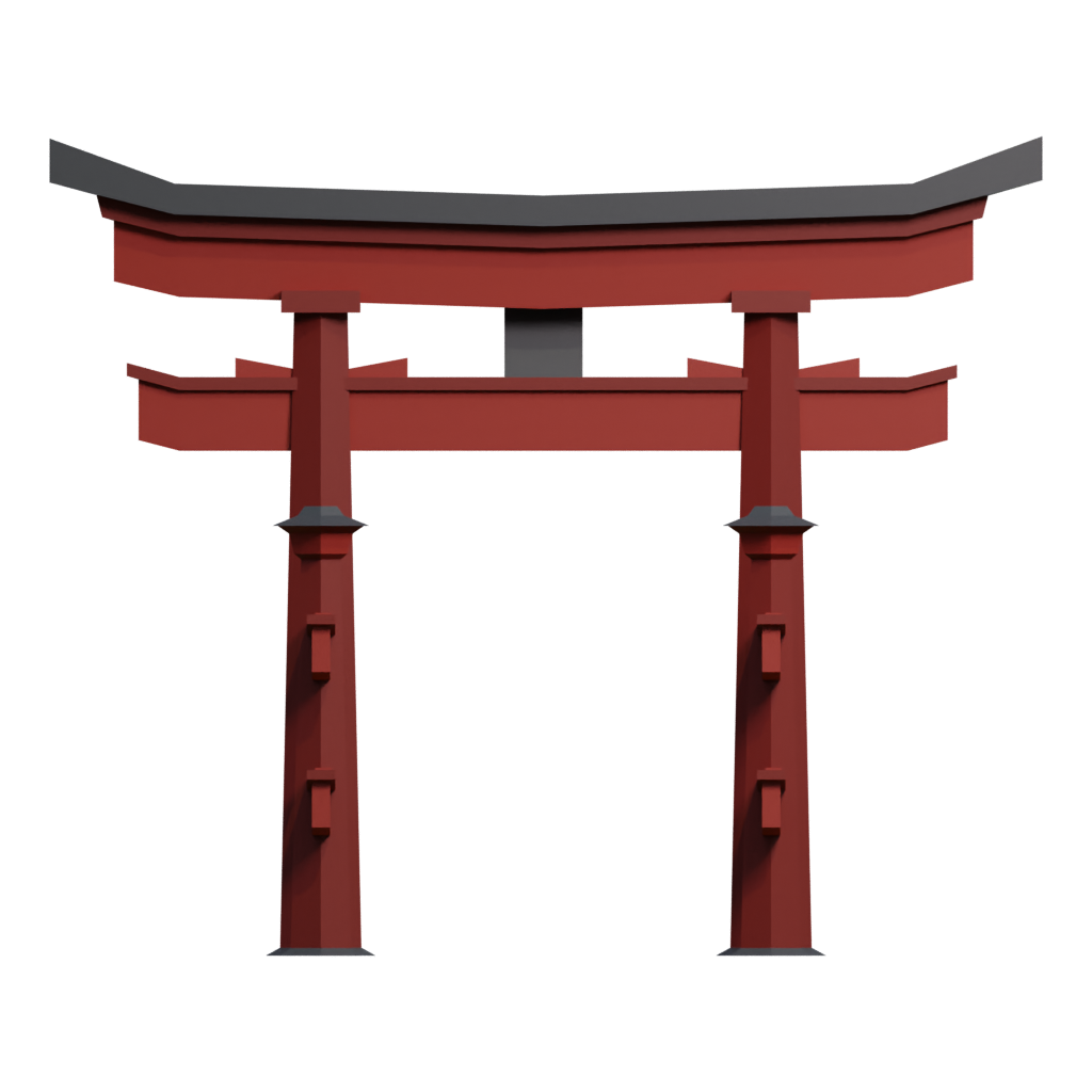Back view of the Japanese Gates Torii Low Poly 3D model
