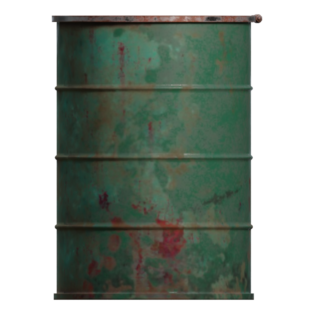 Left view of the Rusty Barrel Bump Mapped 3D model