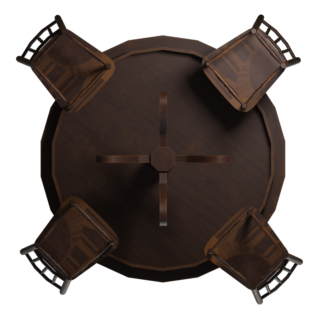 Bottom view of the Round Table And Chairs 3D model