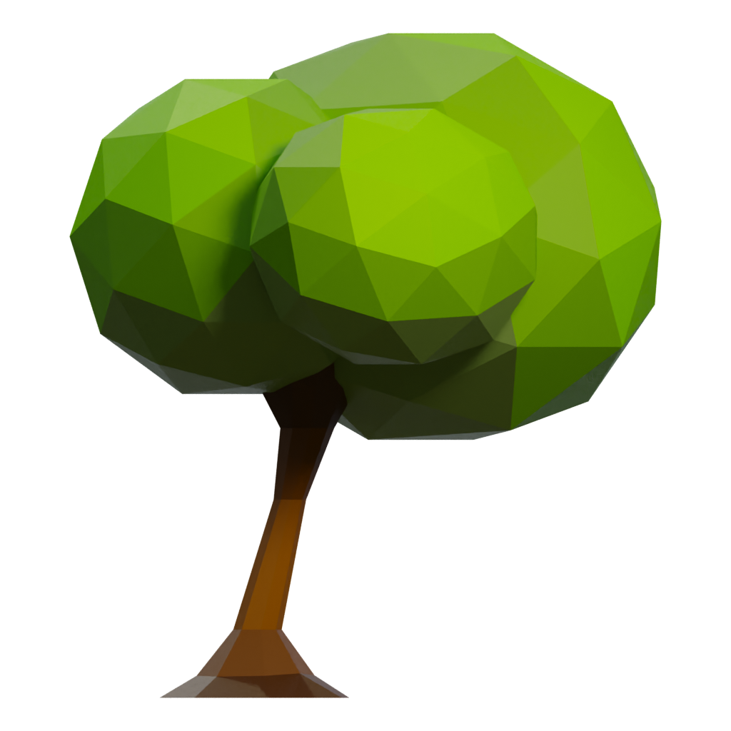Left view of the Low Poly Tree In Grass 3D model