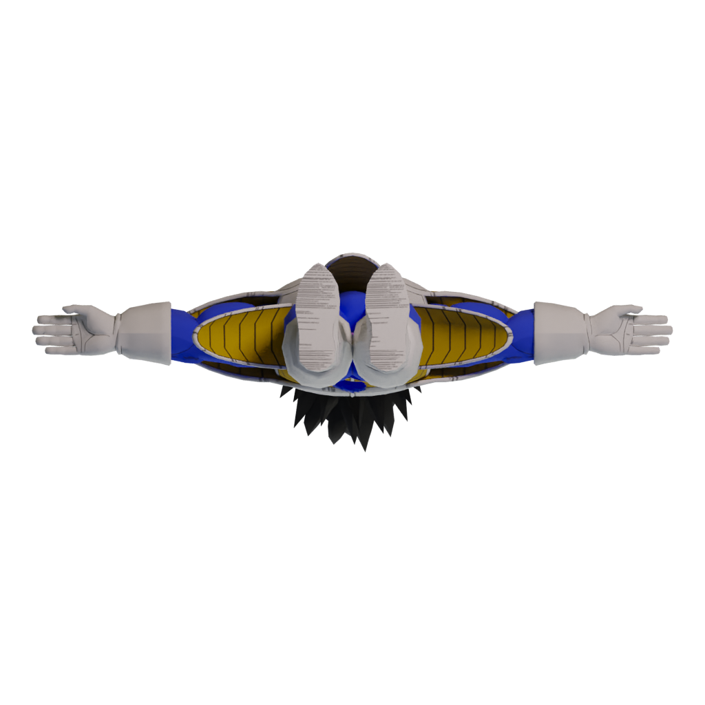 Bottom view of the Download Vegeta 3D Model Animated For Blender Fbx Unity Maya Unreal C4D 3Ds Max 3D Printing Down 3D model