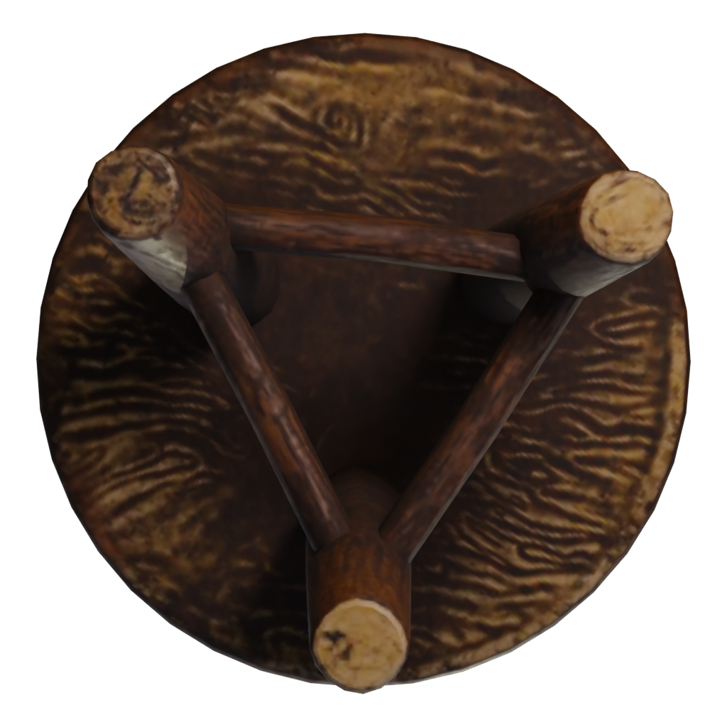 Bottom view of the 3 Legged Stool 3D model