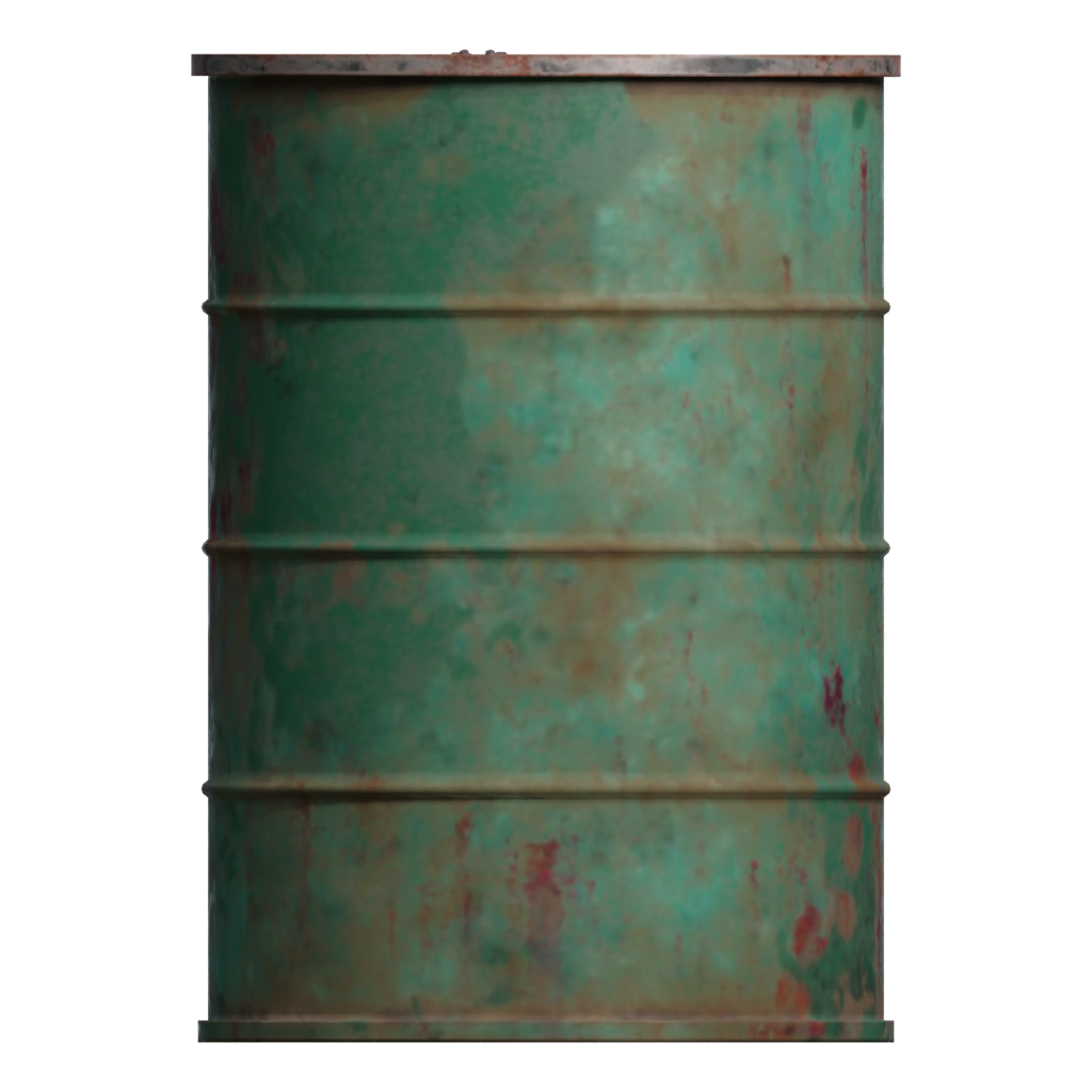 Front view of the Rusty Barrel Bump Mapped 3D model