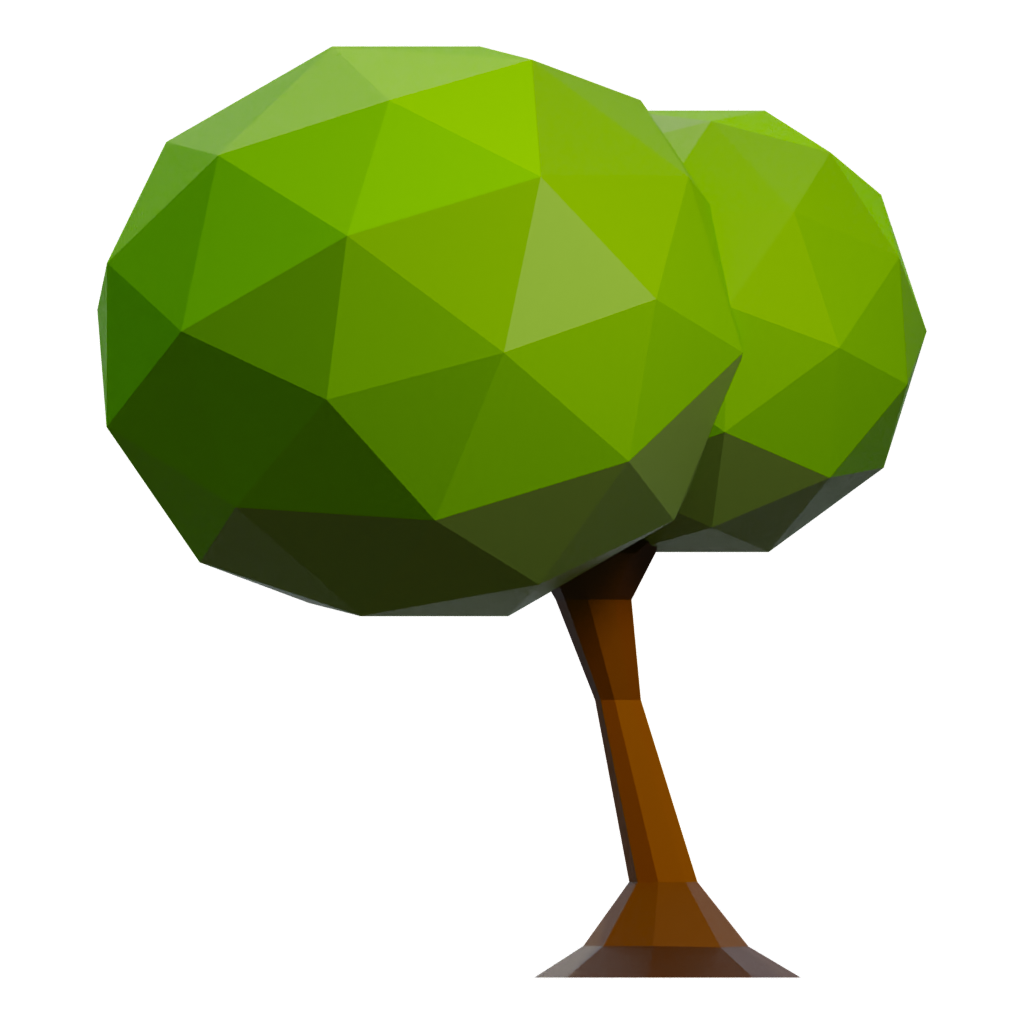 Right view of the Low Poly Tree In Grass 3D model