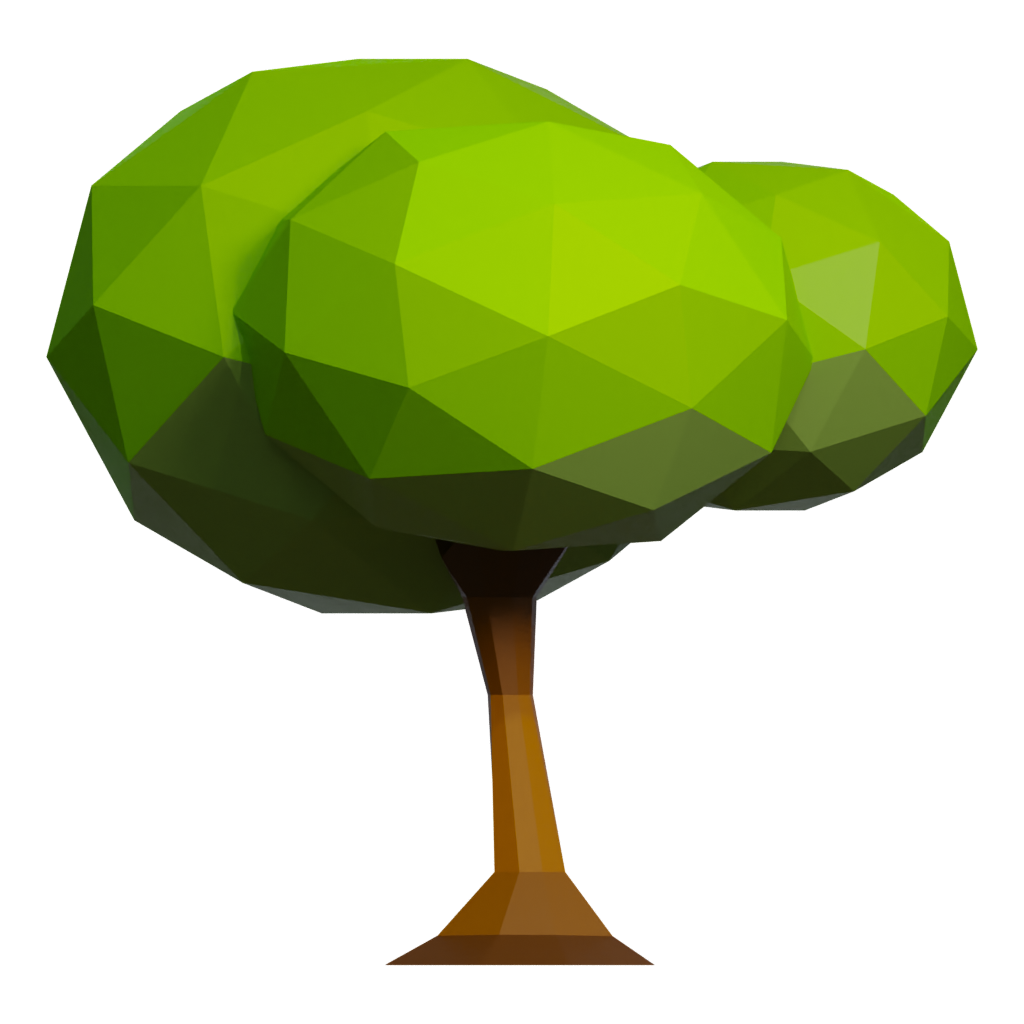 Front view of the Low Poly Tree In Grass 3D model