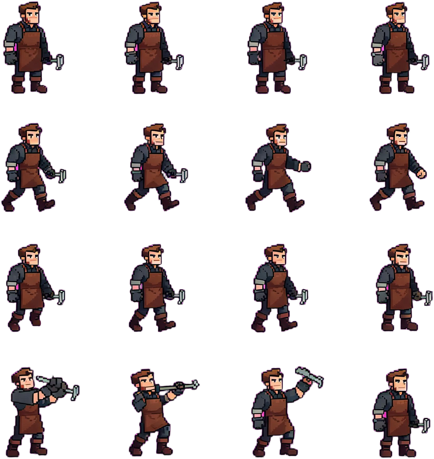 Blacksmith NPC 2D pixel-art sprite sheet example