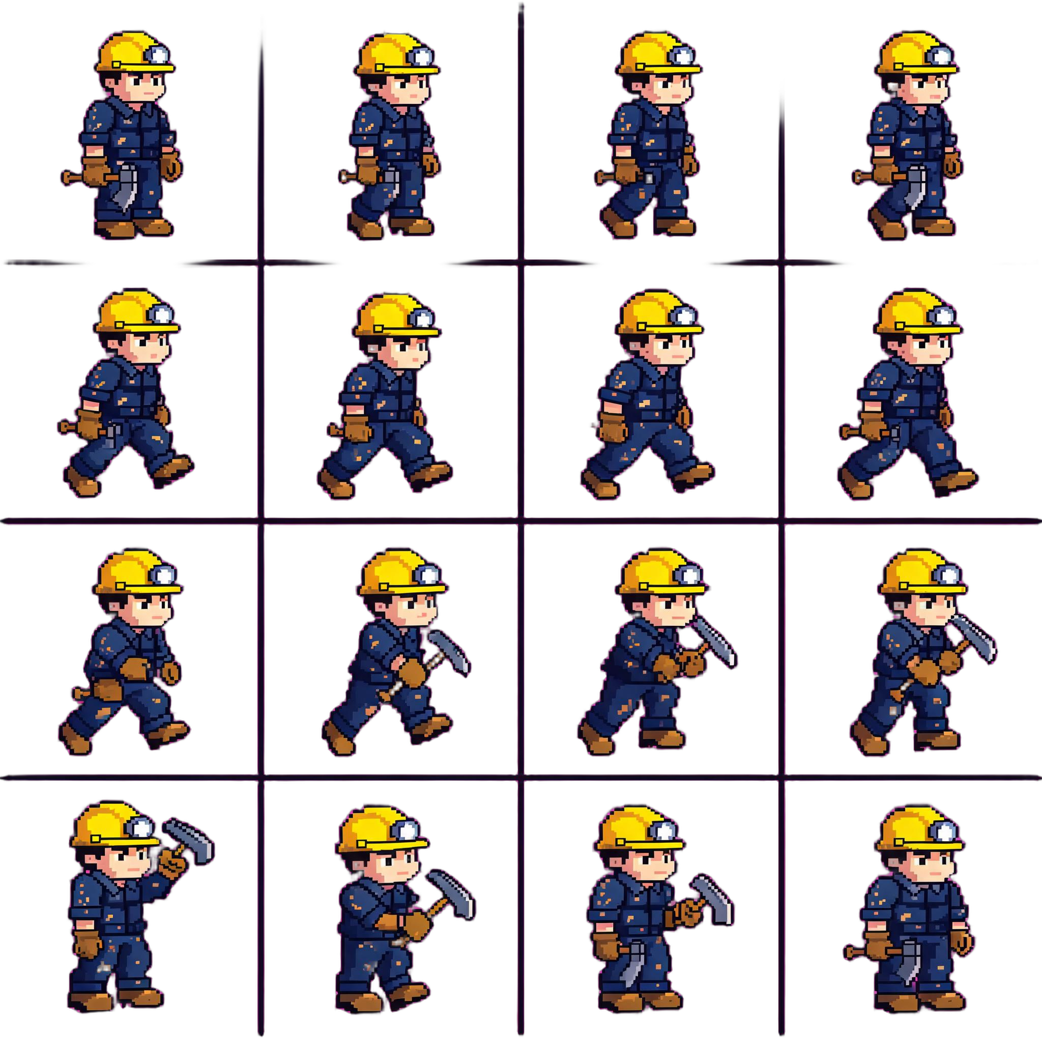 Miner NPC 2D pixel-art sprite sheet example