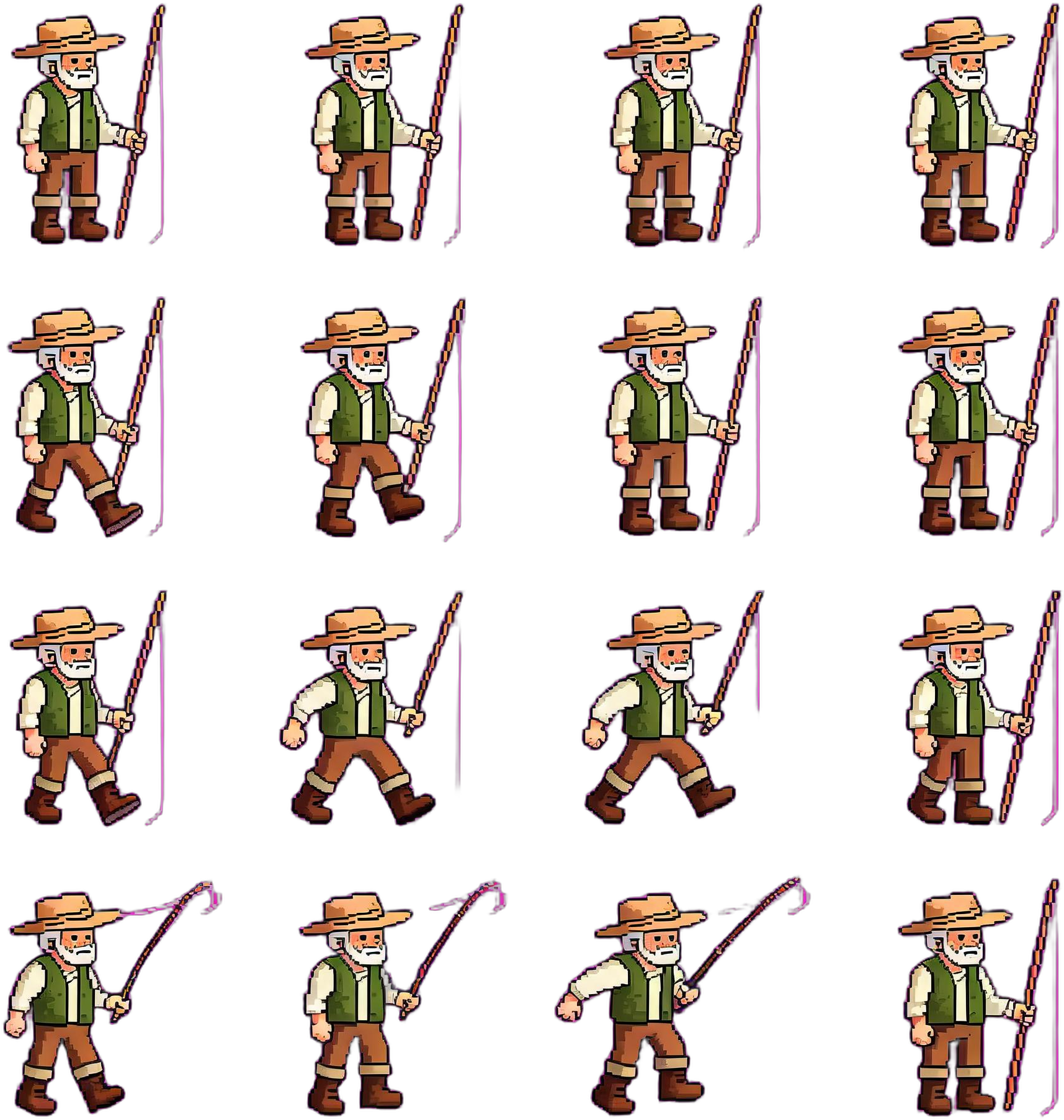 Fisher NPC 2D pixel-art sprite sheet example