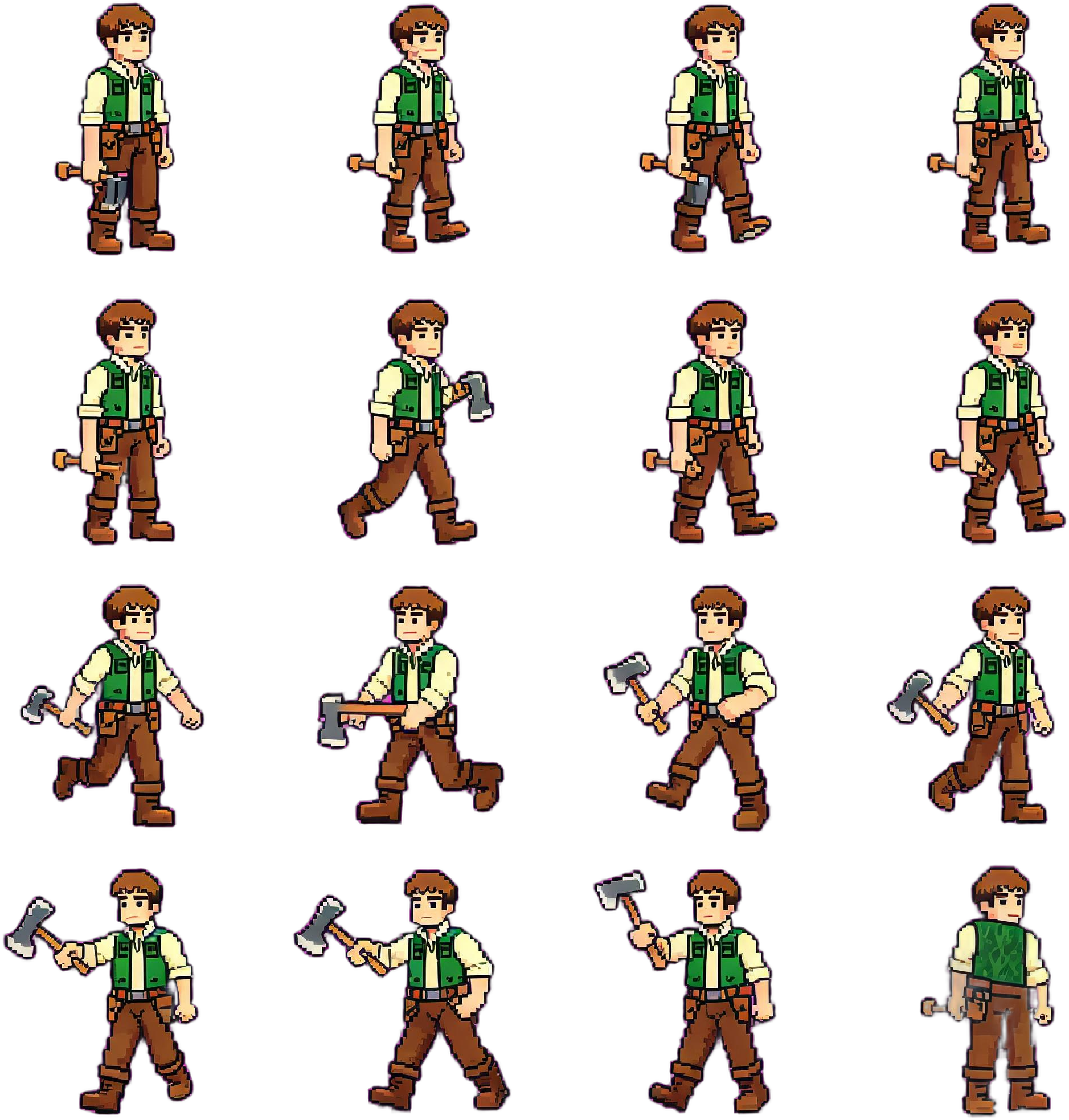 Carpenter NPC 2D pixel-art sprite sheet example