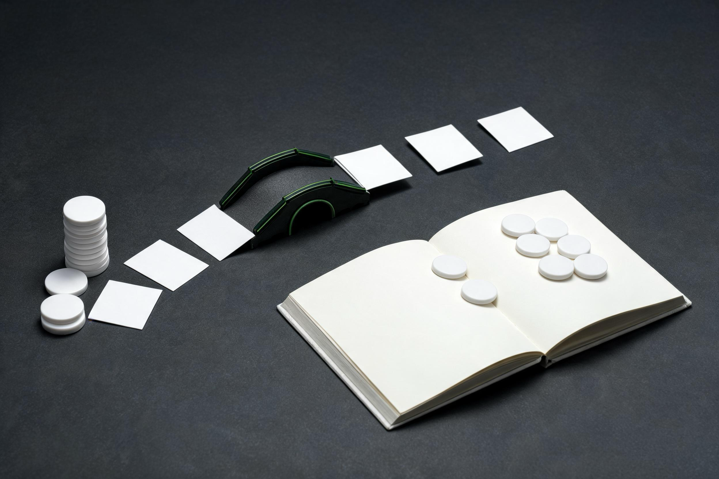 Blank tokens cross calendar cards and a bridge into a ledger over time