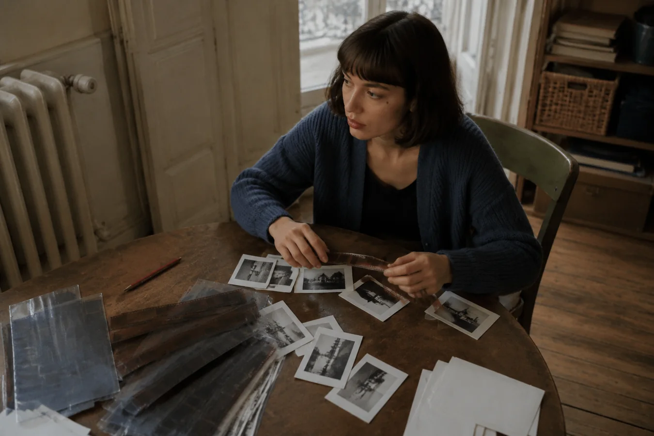 Three cinematic interpretations of the same practical-light portrait arranged as a coherent comparison