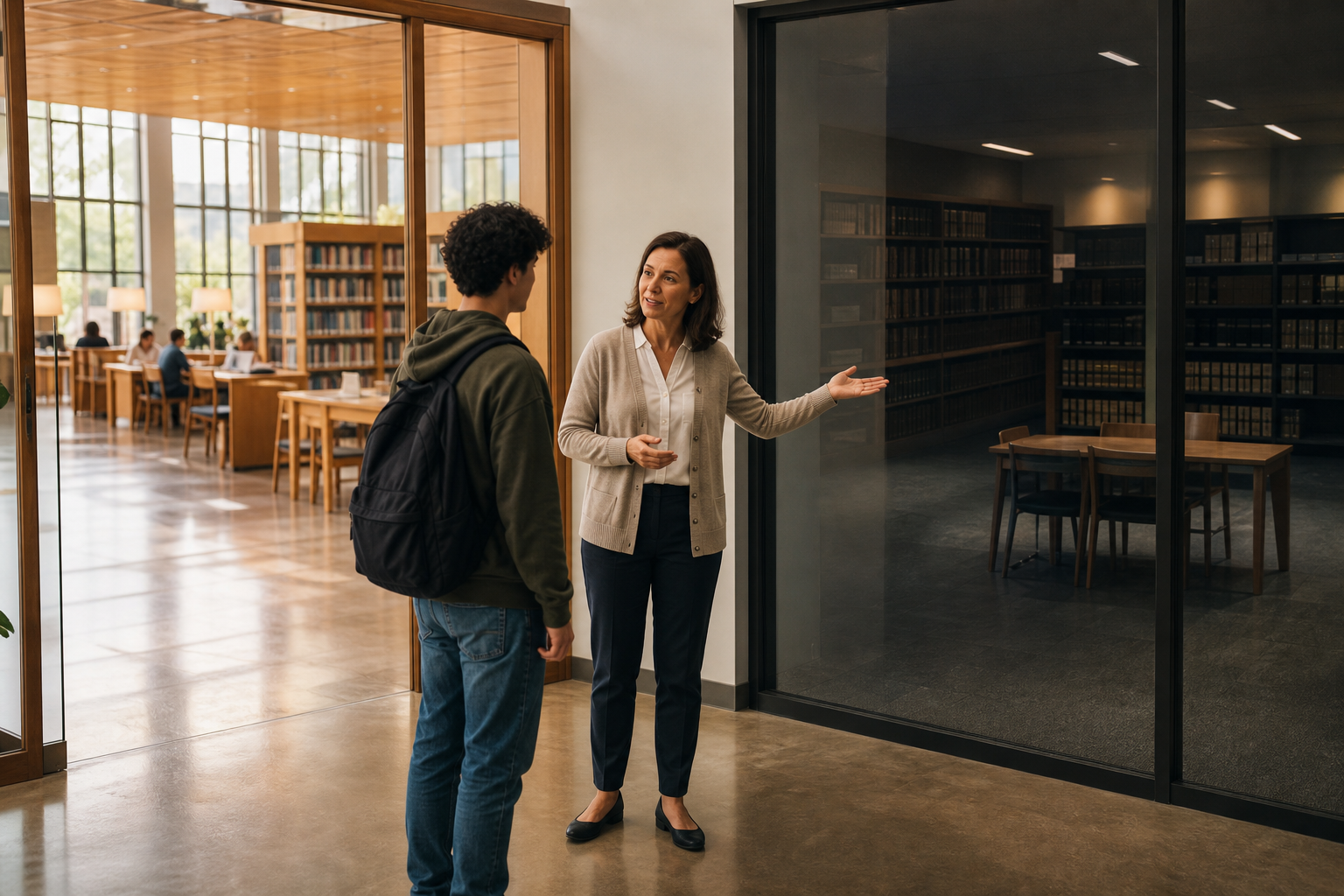 Student asking an educator before entering an approved activity area while respecting a closed restricted area