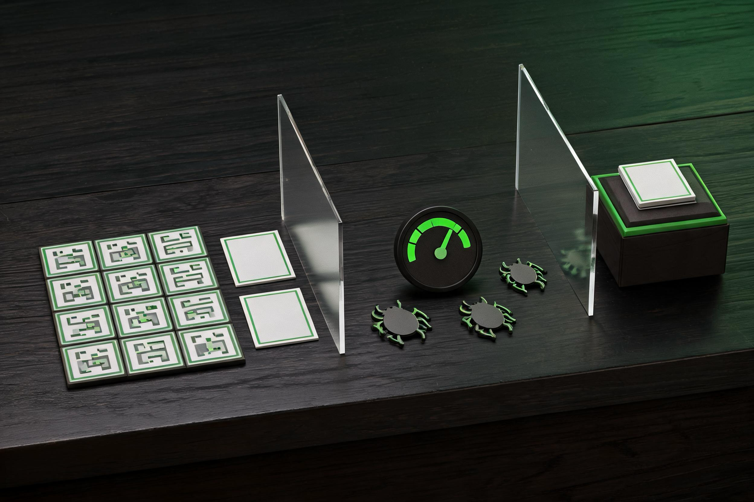 A blockout arena, modular logic, provenance tags, bug tokens, and release package separated by production gates