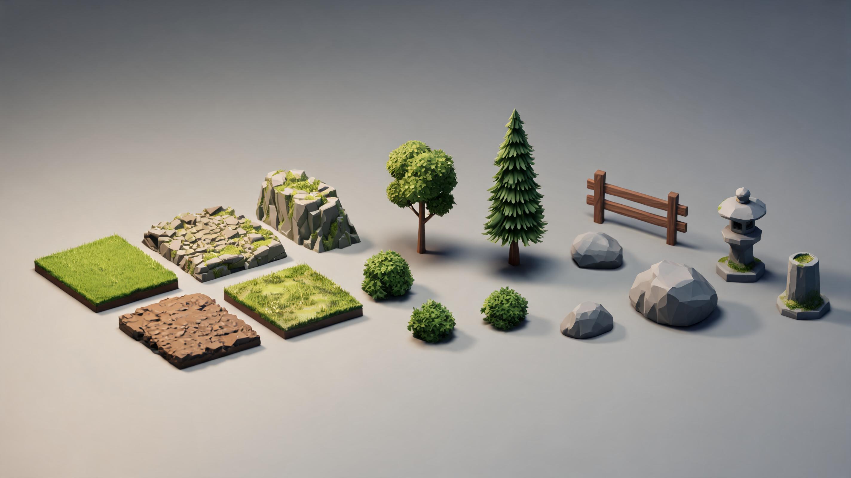 low-poly 3D environment assets