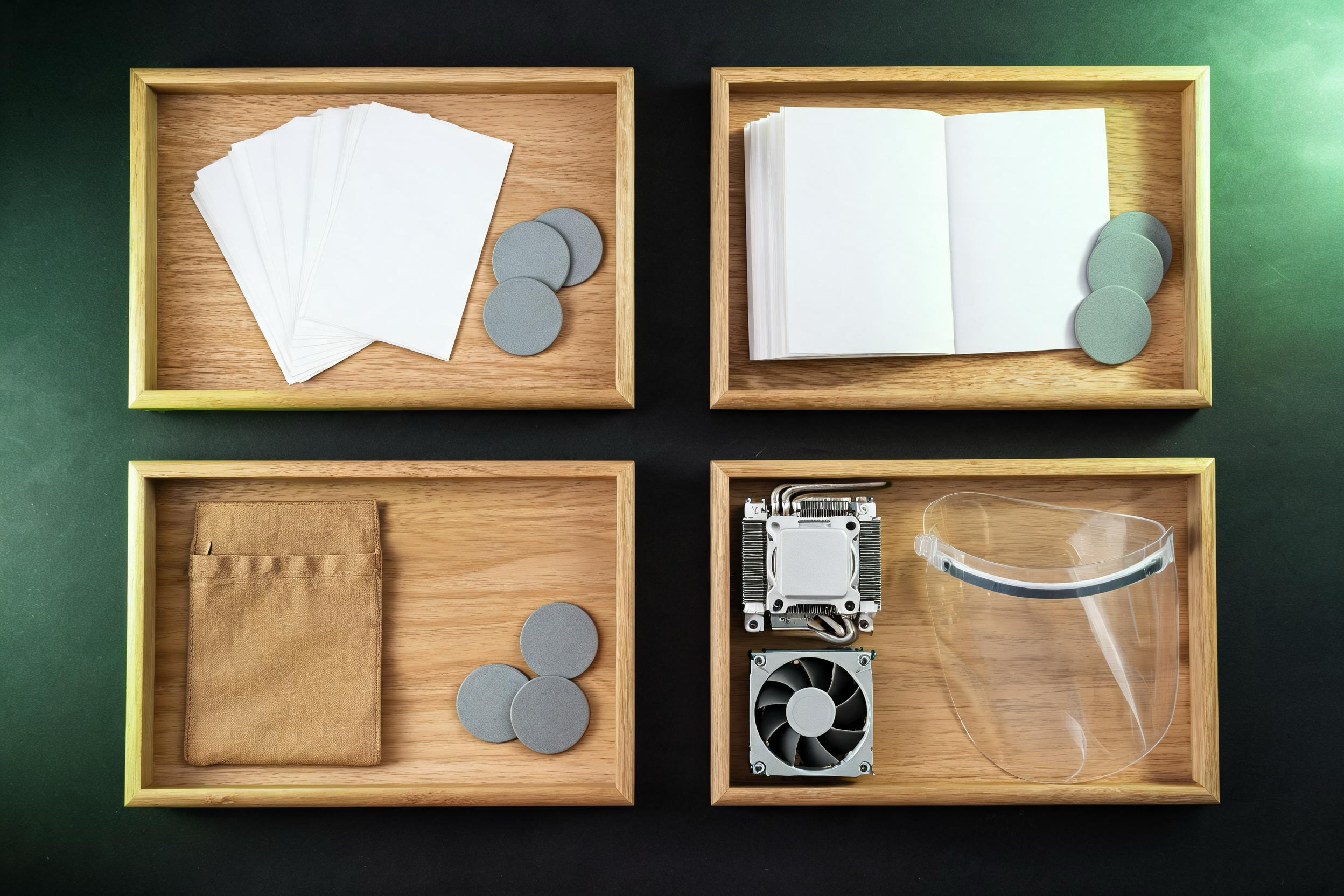 Separate trays representing bookings, revenue recognition, creator payouts, and operating costs