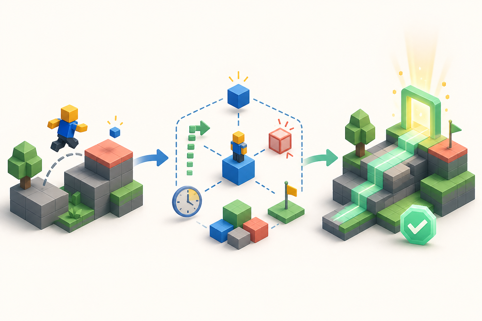 Mechanic prompt workflow from player action through rules and constraints to a testable result
