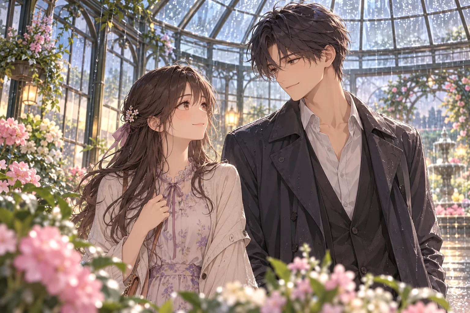 Moment intime dans un jeu AI Gal réalisé sur SEELE — une héroïne rougissante de 'In Love' répondant à un geste tendre