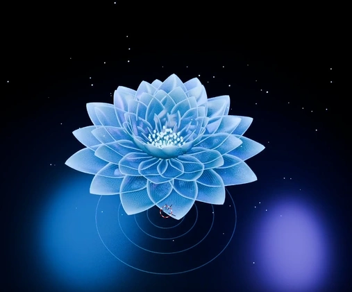 AI Agent 3D Builder blue glowing flower scene