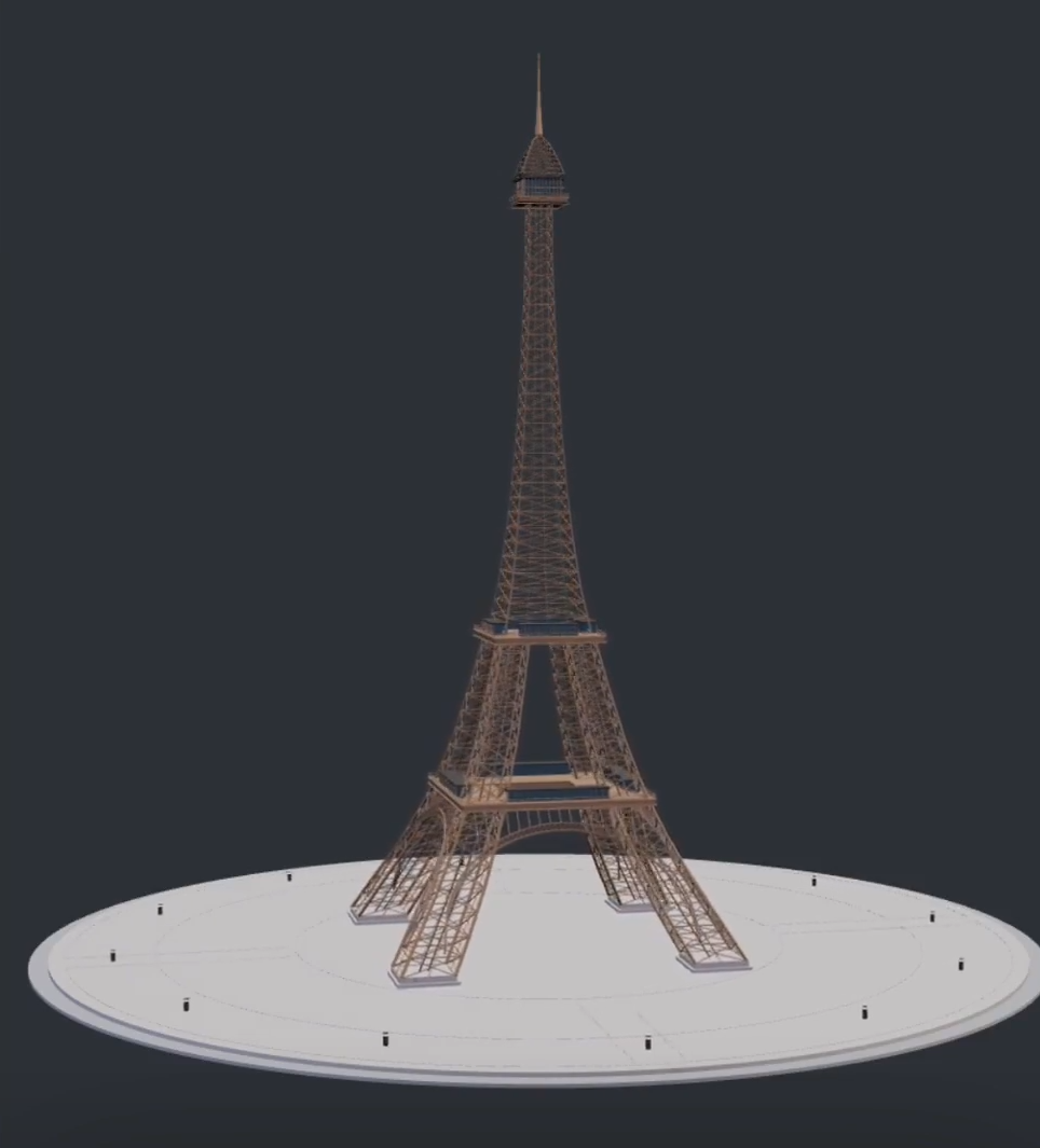 AI Agent 3D Builder Eiffel Tower scene