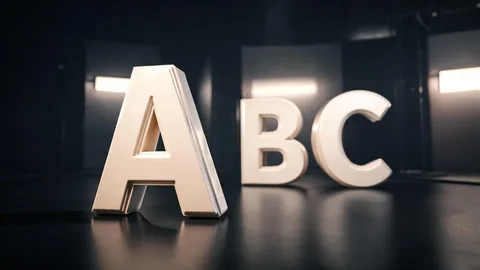 Wide-scene 3d lettering and typography visual with strong foreground and background separation