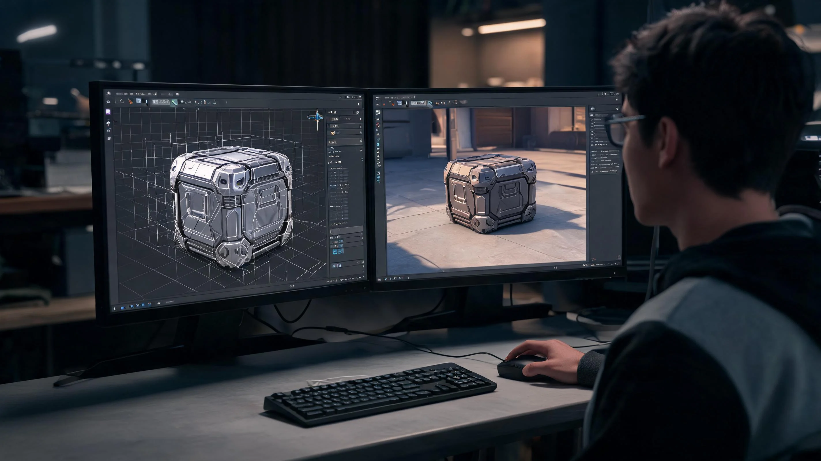 Cleaner Production Handoff illustration for 3D Object Generator