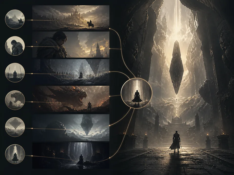 AAA game launch-trailer planning visual showing lp hero 02