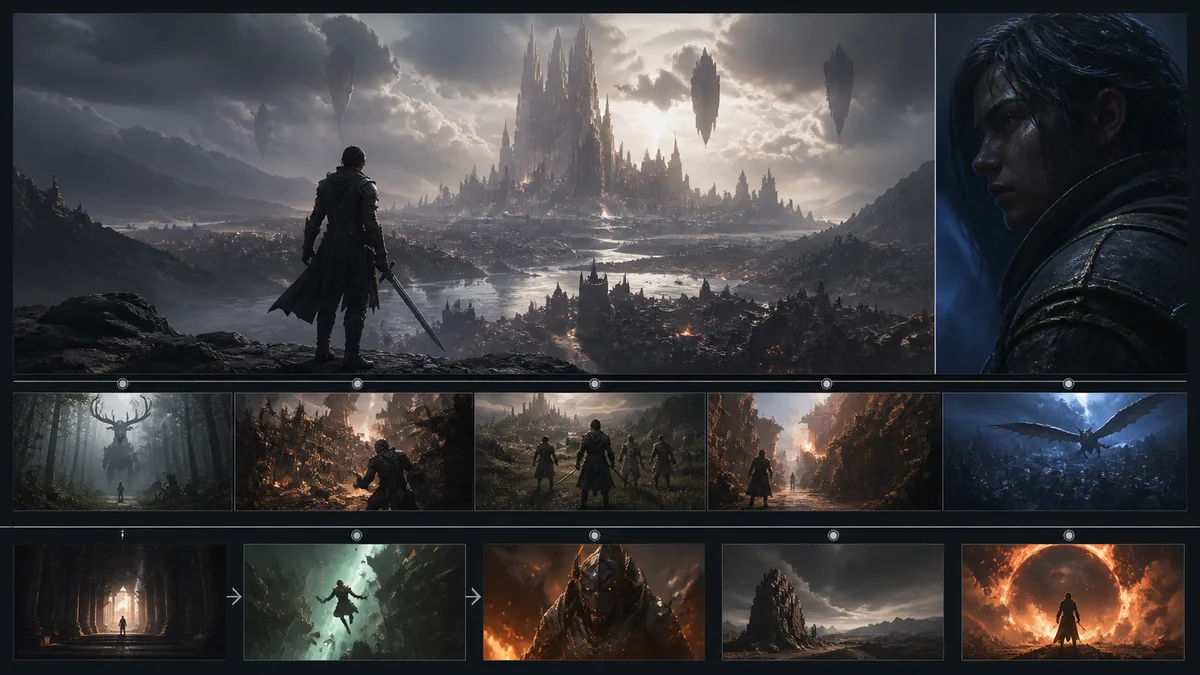 AAA game launch-trailer planning visual showing lp scenario 02